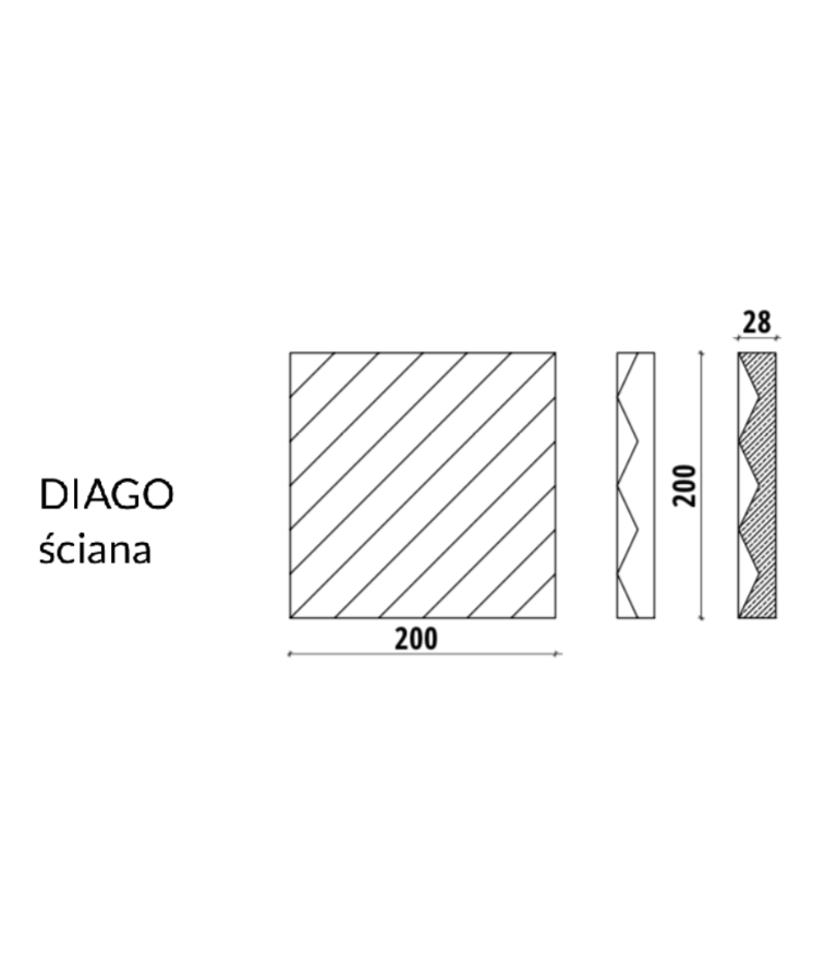 DIAGO 1 - linia TEKT Concrete - MILKE - wymiary